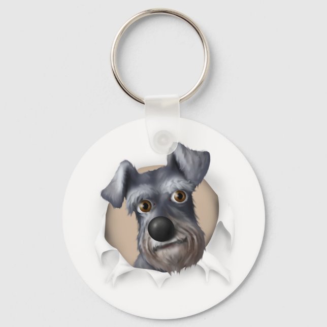 Schnauzer Busting Out Nyckelring (Framsida)