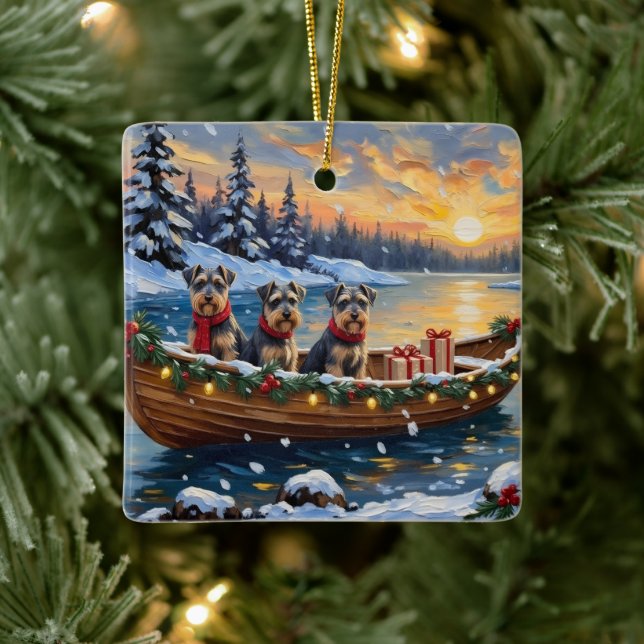 Schnauzer Christmas Boat Holiday Julgransprydnad Keramik (Träd)