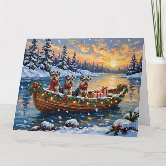 Schnauzer Christmas Boat Holiday Kort (Framsida)