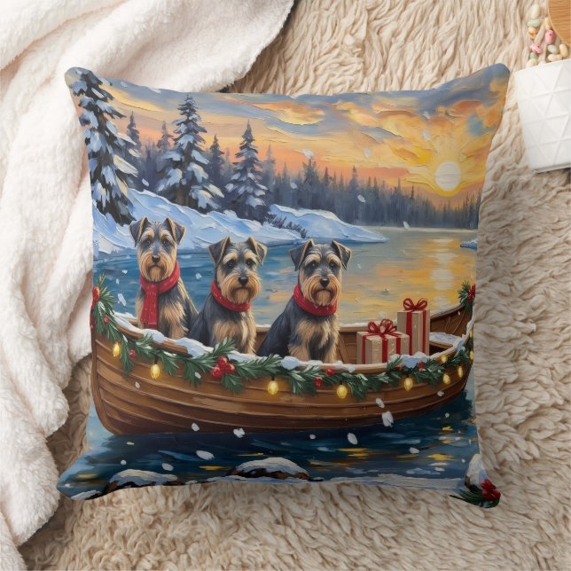 Schnauzer Christmas Boat Holiday Kudde (Filt)