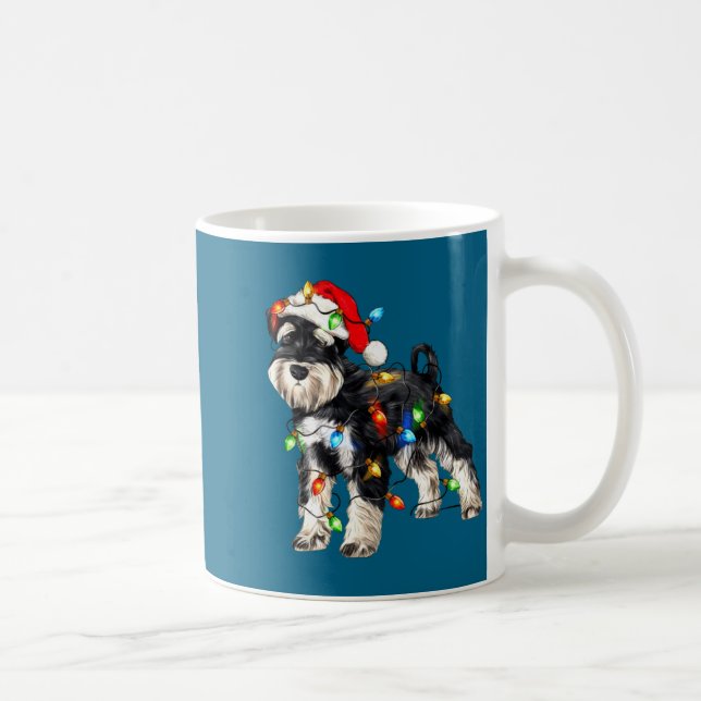 Schnauzer Christmas Dog Christmas Lights Santa Hat Kaffemugg (Höger)