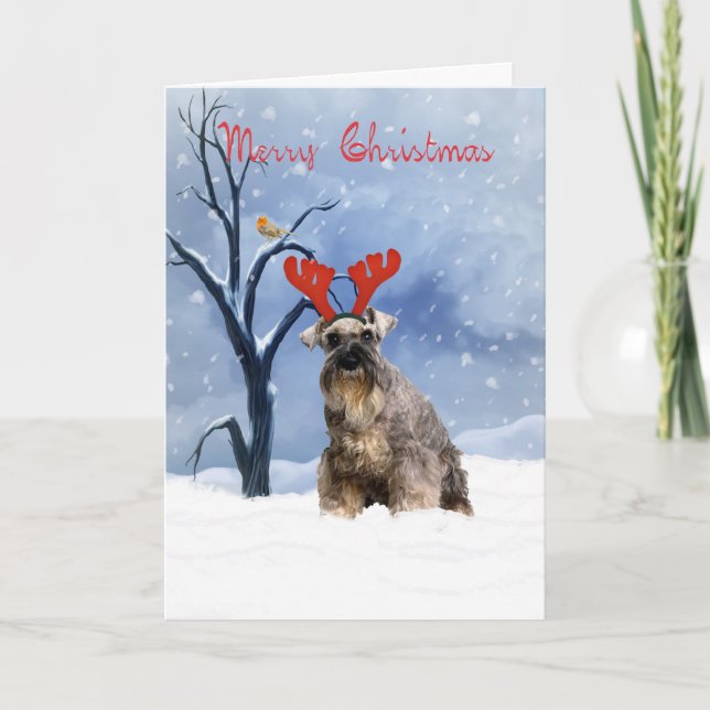 schnauzer christmas-kort - schnauzer har renar helgkort (Framsida)