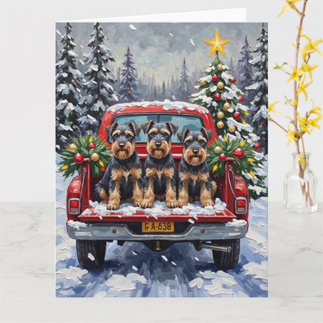 Schnauzer Christmas Red Truck Holiday Kort (Gul blomma)