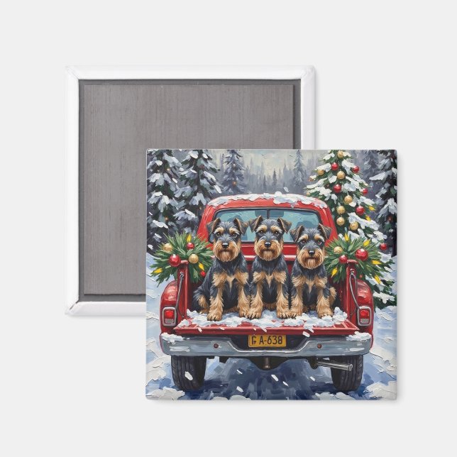 Schnauzer Christmas Red Truck Holiday Magnet (Front/Back)
