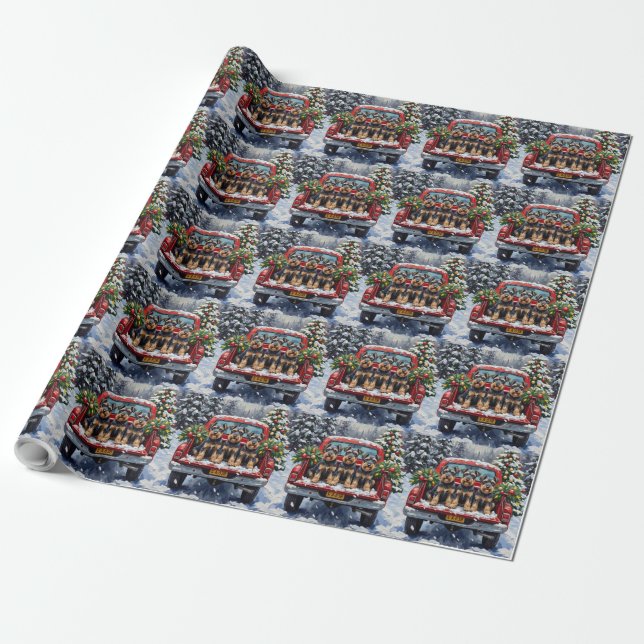 Schnauzer Christmas Red Truck Holiday Presentpapper (Utrullad)