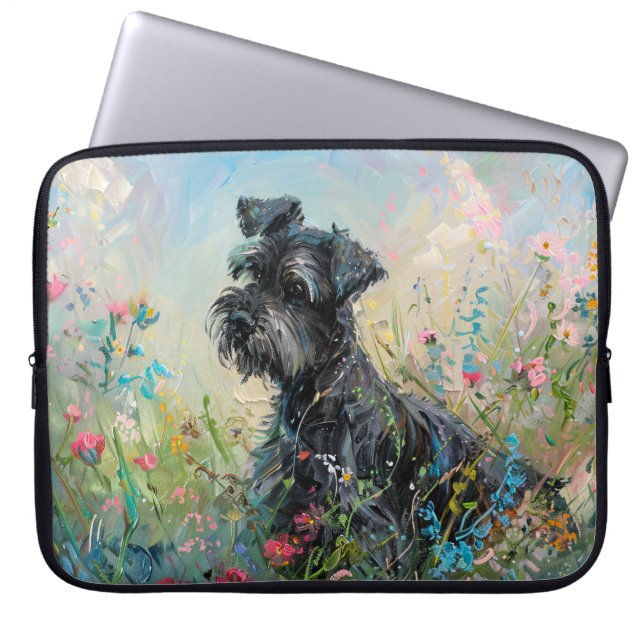 Schnauzer Colorful Wildblommor Laptop Fodral (Framsidan)