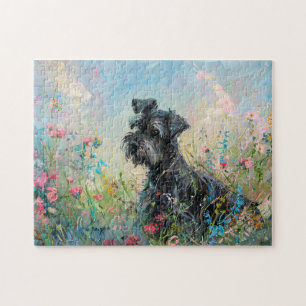 Schnauzer Colorful Wildblommor Pussel