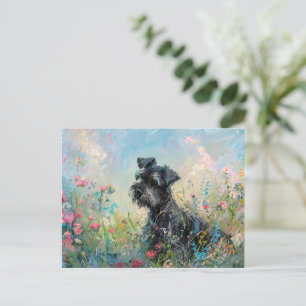 Schnauzer Colorful Wildblommor Vykort