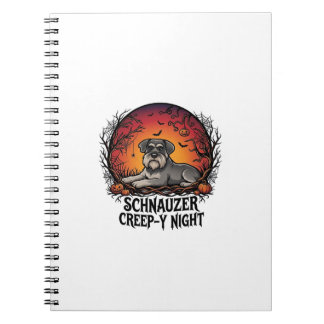 Schnauzer Creep Natt Halloween Pumpa Fladdermöss_1 Anteckningsbok