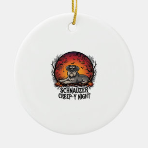 Schnauzer Creep Natt Halloween Pumpa Fladdermöss_1 Julgransprydnad Keramik