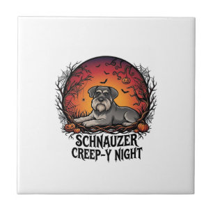 Schnauzer Creep Natt Halloween Pumpa Fladdermöss_1 Kakelplatta