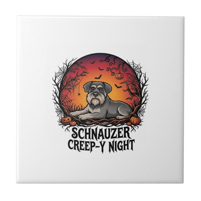 Schnauzer Creep Natt Halloween Pumpa Fladdermöss_1 Kakelplatta (Framsidan)