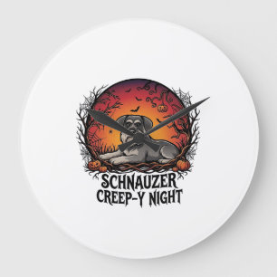 Schnauzer Creep Natt Halloween Pumpa Fladdermöss_1 Stor Klocka