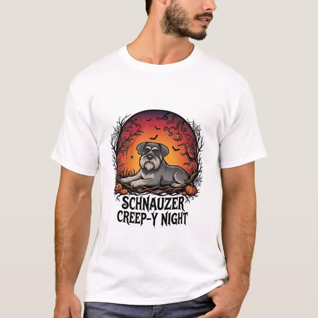 Schnauzer Creep Natt Halloween Pumpa Fladdermöss_1 T Shirt (Framsida)