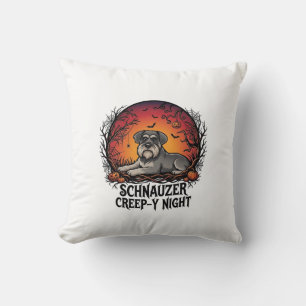Schnauzer Creep Night Halloween Pumpa Fladdermöss_ Kudde