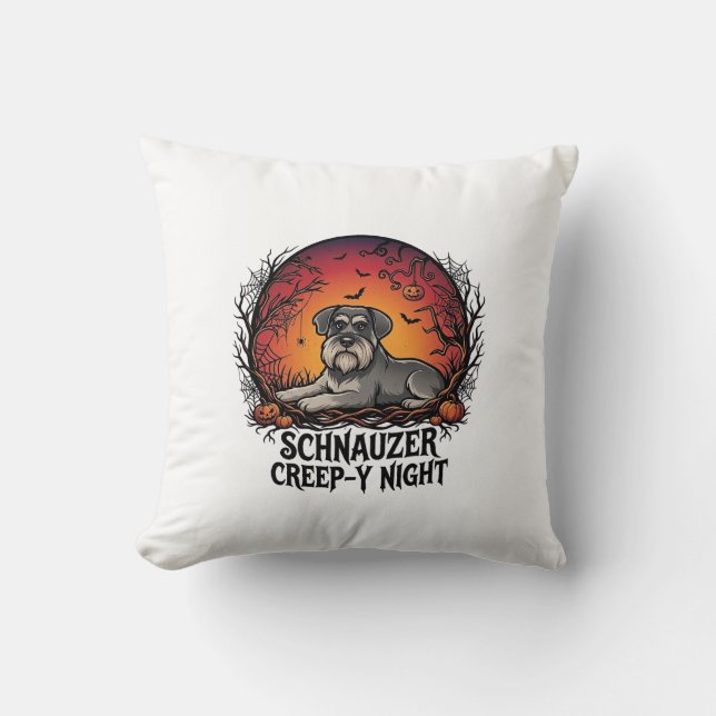 Schnauzer Creep Night Halloween Pumpa Fladdermöss_ Kudde (Framsida)