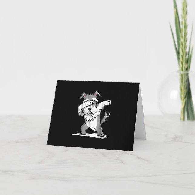 Schnauzer Cute Dabbing Funny Dab Dance Gift Tack Kort (Framsida)