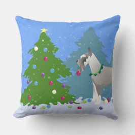 Schnauzer Decorating Julgran i skogen Kudde