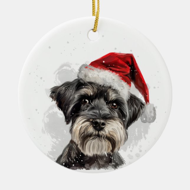 Schnauzer Dog Christmas Personalized Julgransprydnad Keramik (Framsidan)