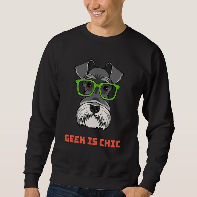 Schnauzer Dog Geek Portrait Smart Glasses Dog Nerd Lång Ärmad Tröja (Framsida)