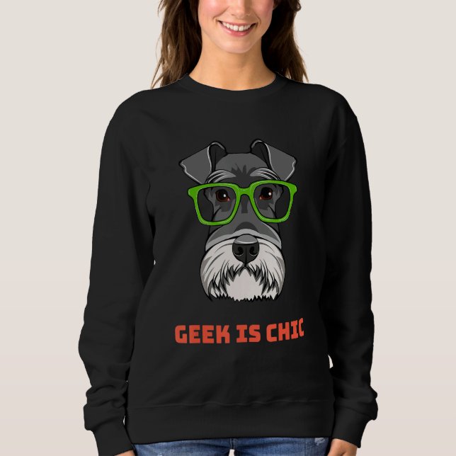 Schnauzer Dog Geek Portrait Smart Glasses Dog Nerd T Shirt (Framsida)