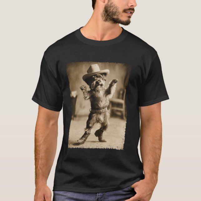 Schnauzer Dog Meme Silly Cowboy Funny T Shirt (Framsida)