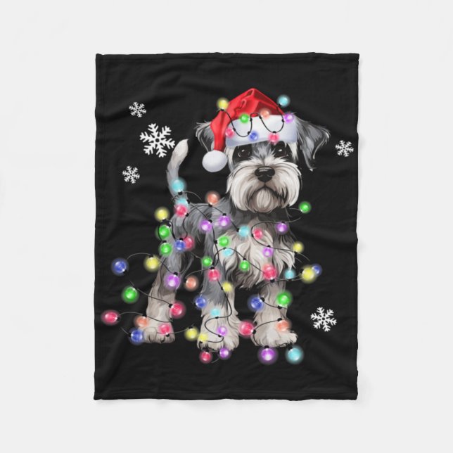 Schnauzer Dog Reindeer Christmas Lights Ugly Xmas  Fleecefilt (Framsidan)