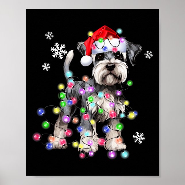 Schnauzer Dog Reindeer Christmas Lights Ugly Xmas  Poster (Framsidan)