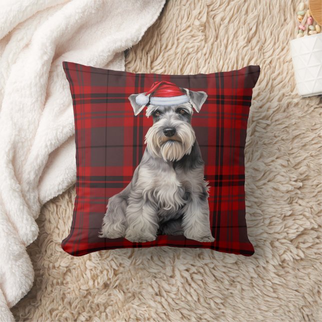Schnauzer Dog Seasonal Red Plaid Christmas Holiday Kudde (Filt)