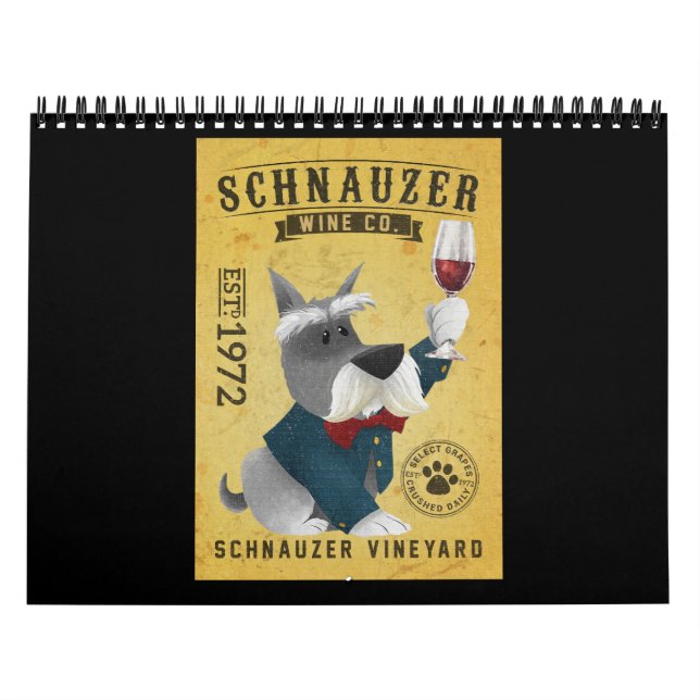 Schnauzer Dog Wine Funny Schnauzer Dog Lover Kalender (Omslag)