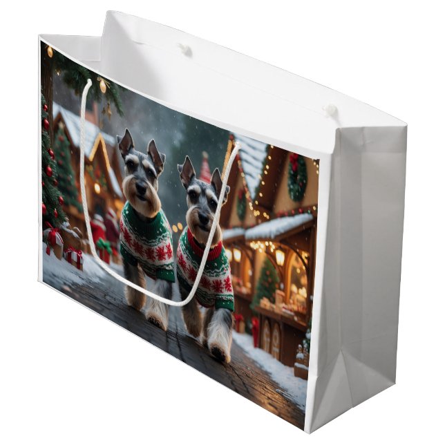 Schnauzer Dogs Christmas Snow Holiday  (Framsidan Vinklad)