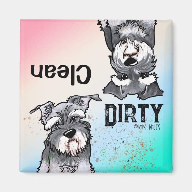 Schnauzer duo Clean Dirty Dishwasher Magnet (Framsidan)