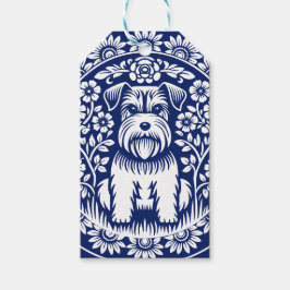 Schnauzer eller Norfolk Terrier Charming Folk Art Presentetikett