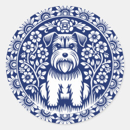 Schnauzer eller Norfolk Terrier Charming Folk Art Runt Klistermärke