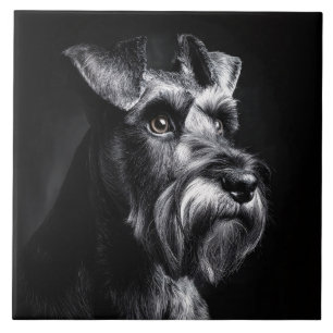 Schnauzer enfärgsporträtt kakelplatta