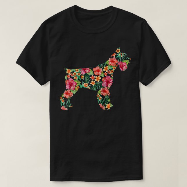 Schnauzer Flower Rolig hund Silhouette Blommigt Gi T Shirt (Design framsida)