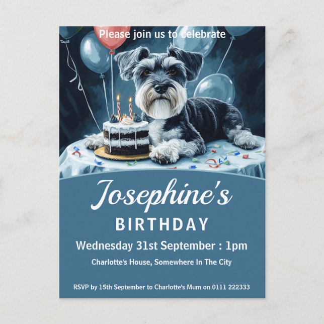 Schnauzer Födelsedagsfest Inbjudan Vykort (Framsida)