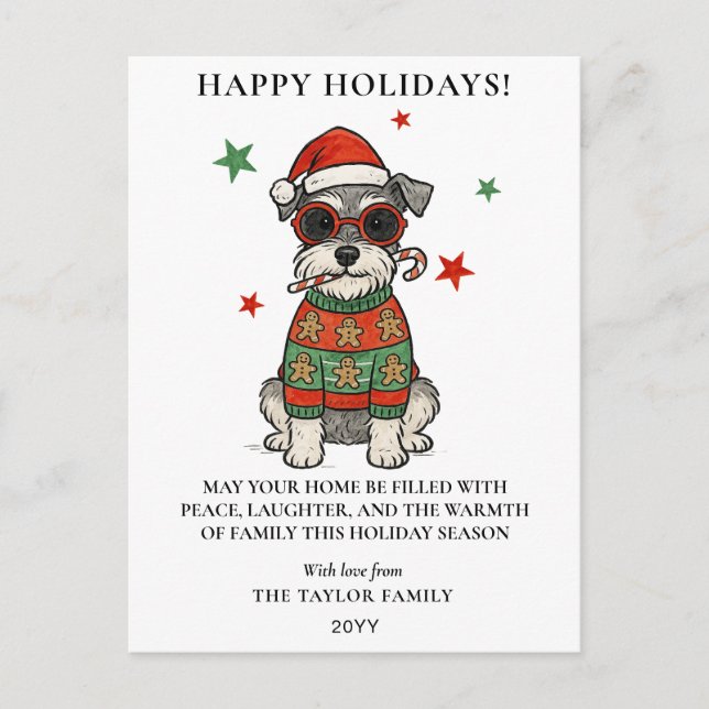 Schnauzer fulständig jultröja jul hund sockerdrick helg vykort (Framsida)
