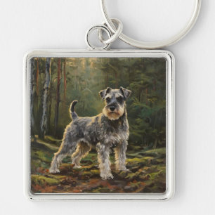 Schnauzer fyrkantig silverfärgad nyckelring