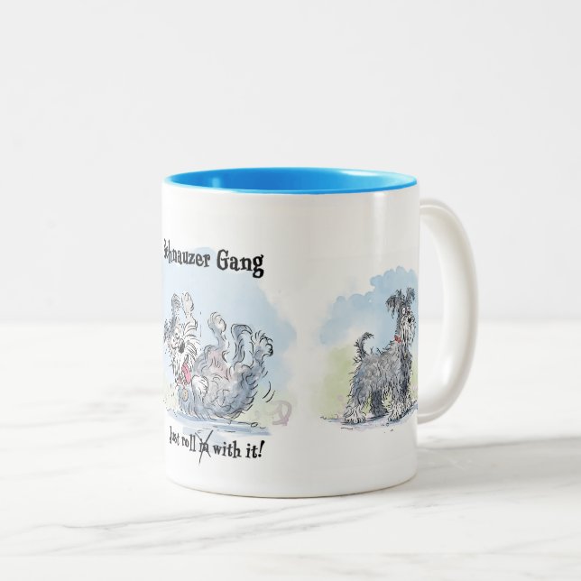 Schnauzer Gang Rolig Kaffemug Två-Tonad Mugg (Framsida höger)