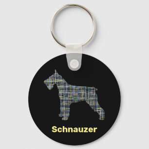 Schnauzer-Gult och Svart rutnätsmönstertagg för Hu Nyckelring