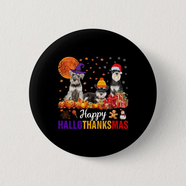 Schnauzer Hallothanksmas Halloween Thanksgiving Xm Knapp (Framsida)