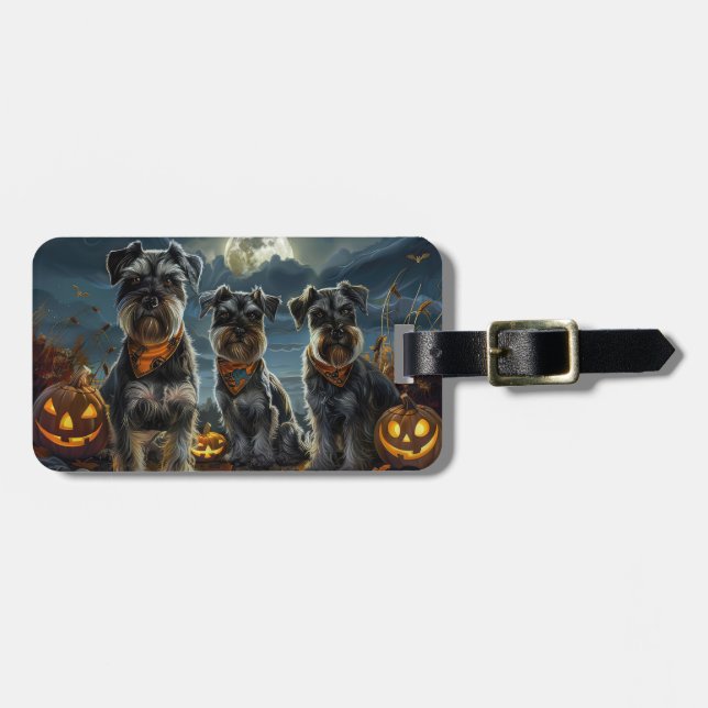Schnauzer Halloween Spooky Bagagebricka (Horisontell Framsida)