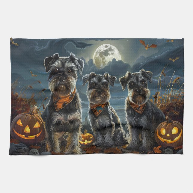 Schnauzer Halloween Spooky Kökshandduk (Horisontell)