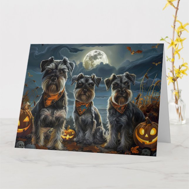 Schnauzer Halloween Spooky Kort (Gul blomma)