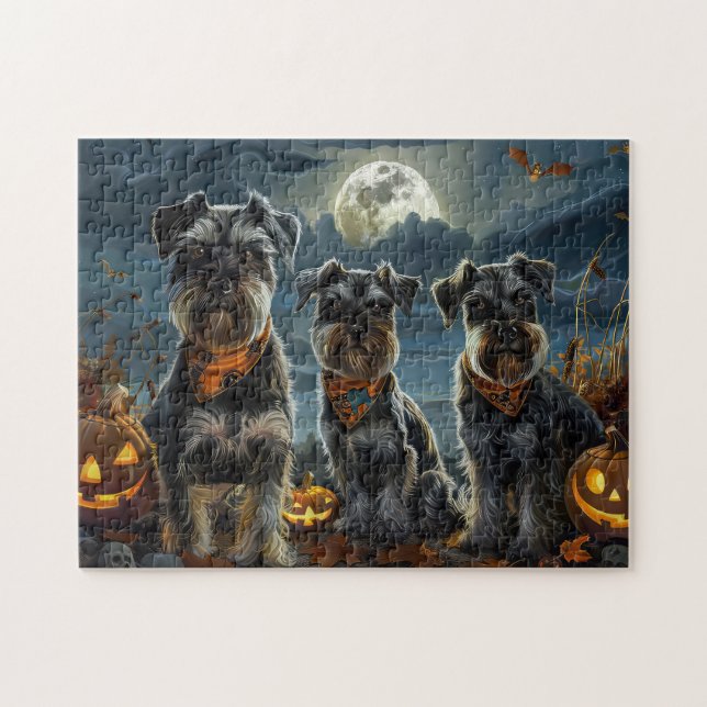 Schnauzer Halloween Spooky Pussel (Horisontell)