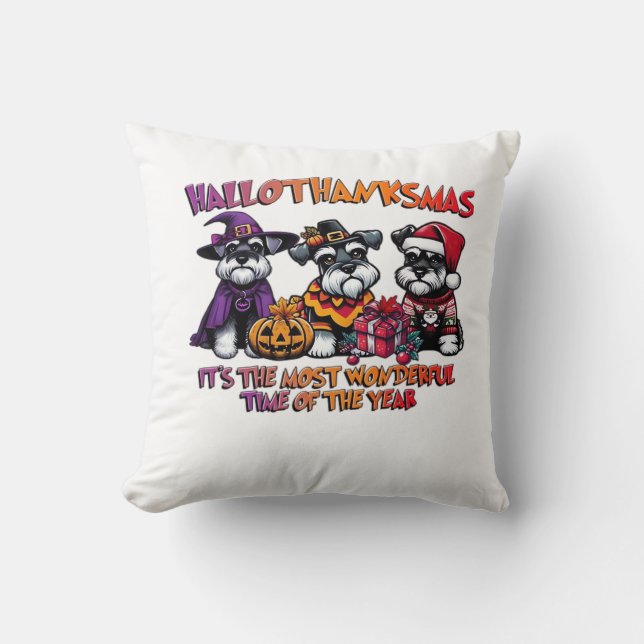 Schnauzer Halloween Thanksgiving Christmas Classic Kudde (Framsida)