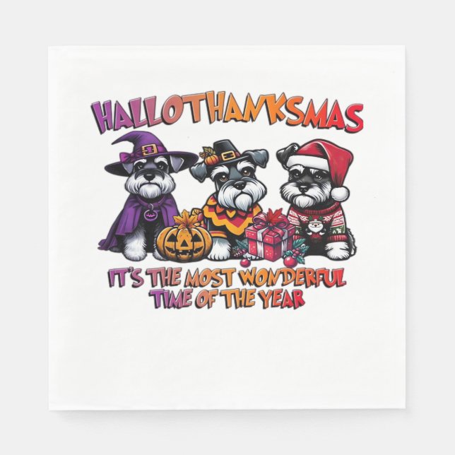 Schnauzer Halloween Thanksgiving Christmas Classic Pappersservett (Framsidan)