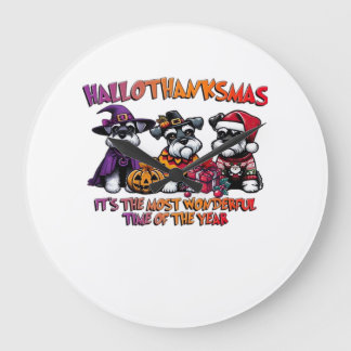 Schnauzer Halloween Thanksgiving Christmas Classic Stor Klocka
