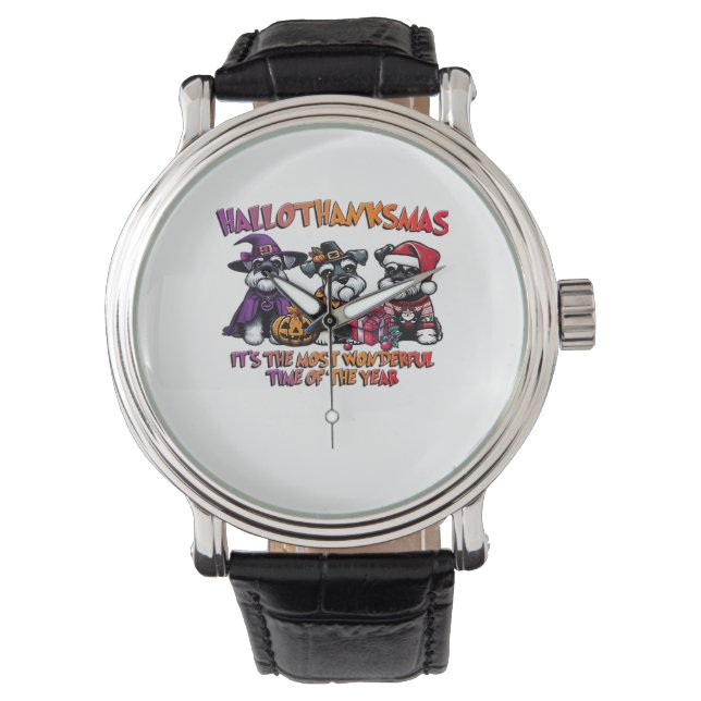 Schnauzer Halloween Thanksgiving jul Classic Armbandsur (Framsida)